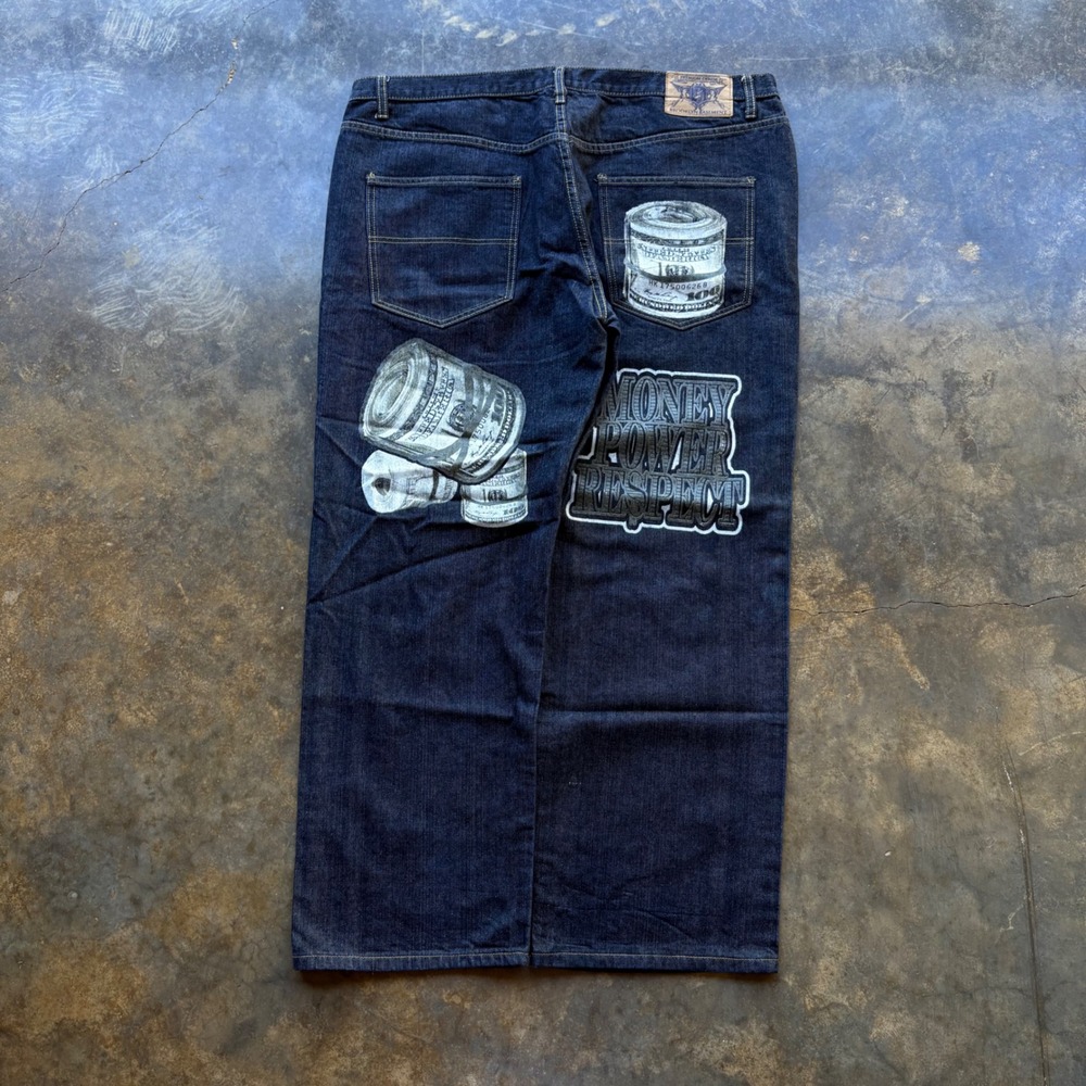 Brooklyn Basement Mens Baggy Jeans 44x32 Graphic Indigo Denim